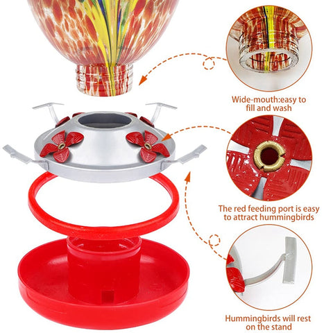 Hatmeo Blown Glass Hummingbird Feeder