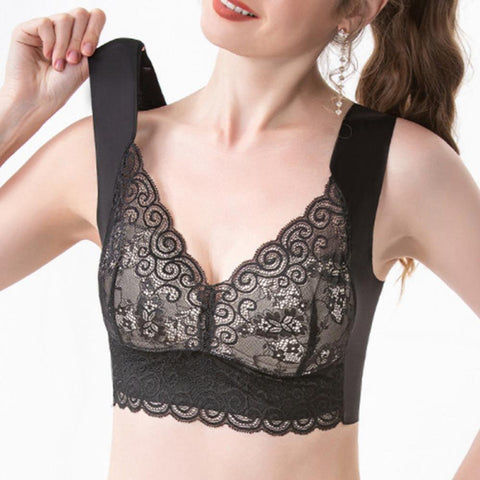 Hatmeo Women's Wireless Wide Strap Full Support Anti-Sagging Lace Bra