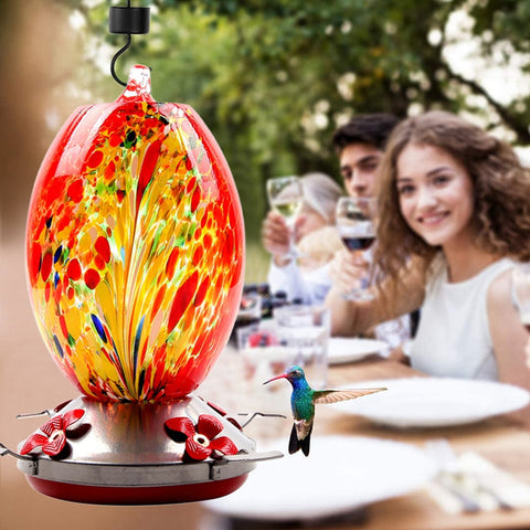 Hatmeo Blown Glass Hummingbird Feeder