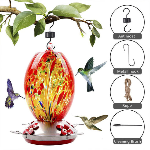 Hatmeo Blown Glass Hummingbird Feeder