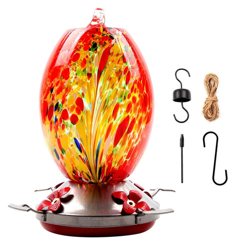 Hatmeo Blown Glass Hummingbird Feeder