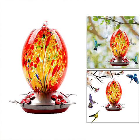 Hatmeo Blown Glass Hummingbird Feeder