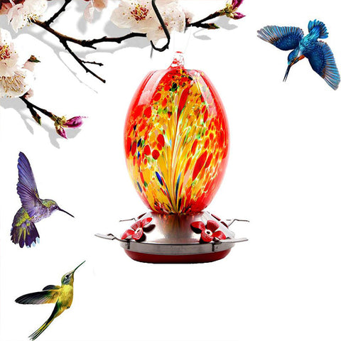 Hatmeo Blown Glass Hummingbird Feeder