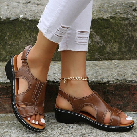 Hatmeo Leather Wedge Sandals