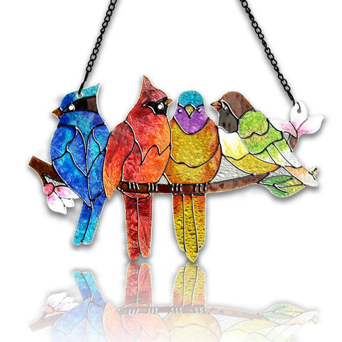 Hatmeo Birds on A Branch Stain Glass Suncatcher