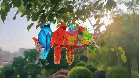 Hatmeo Birds on A Branch Stain Glass Suncatcher