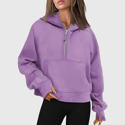 🎉2024 New Year Sale !🔥Women's Winter Fleece Sports Half Zip Hoodie Pullover MY04