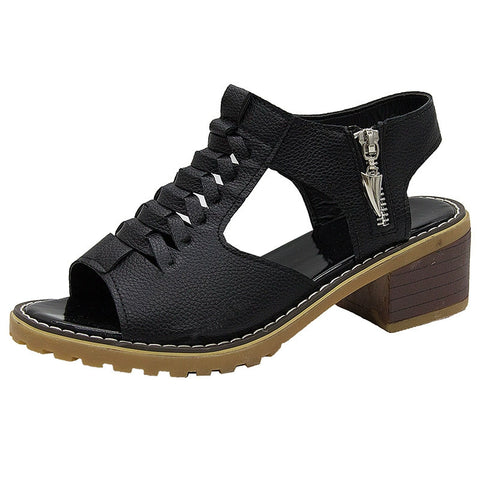 Hatmeo Arch Support Block Heel Zipper Sandals