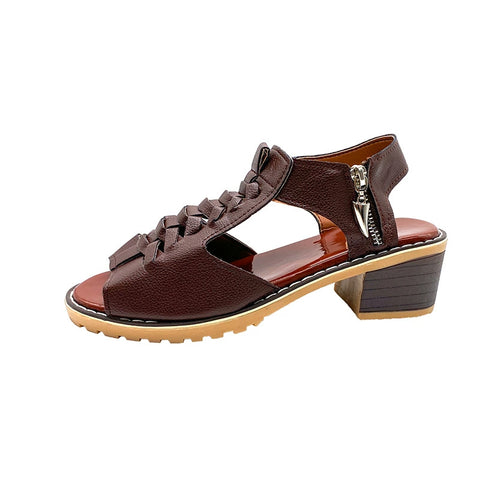 Hatmeo Arch Support Block Heel Zipper Sandals