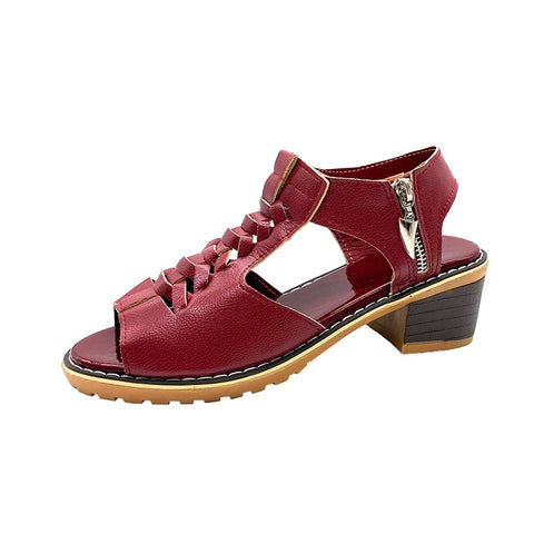 Hatmeo Arch Support Block Heel Zipper Sandals