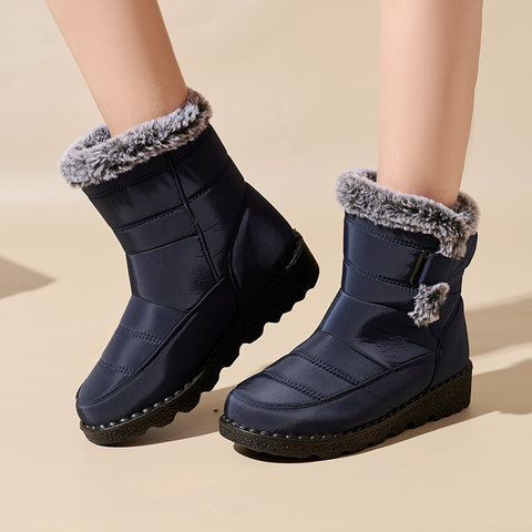 Women's Faux Fur Lined High Top Snow Boots, Wear Resistance Non Slip Outdoor Snow Shoes