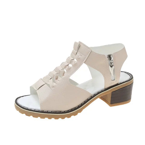 Hatmeo Arch Support Block Heel Zipper Sandals