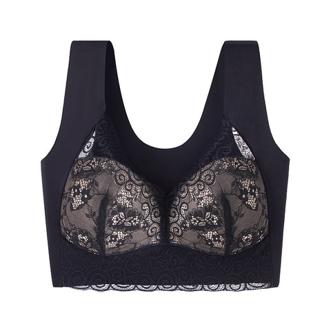 Hatmeo Women's Wireless Wide Strap Full Support Anti-Sagging Lace Bra
