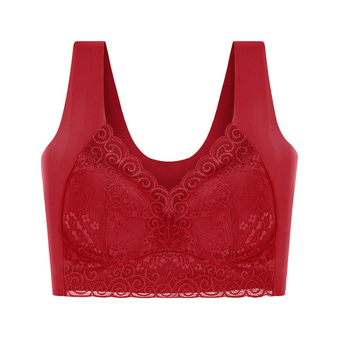 Hatmeo Women's Wireless Wide Strap Full Support Anti-Sagging Lace Bra