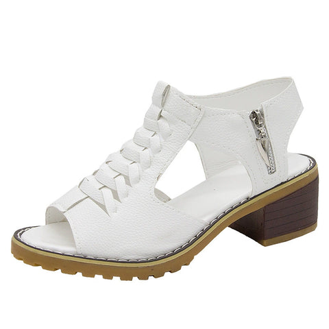 Hatmeo Arch Support Block Heel Zipper Sandals