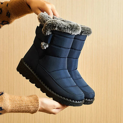 Women's Faux Fur Lined High Top Snow Boots, Wear Resistance Non Slip Outdoor Snow Shoes