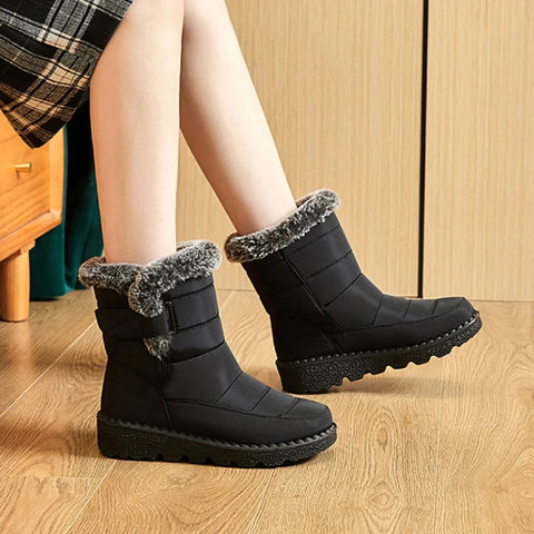 Women's Faux Fur Lined High Top Snow Boots, Wear Resistance Non Slip Outdoor Snow Shoes