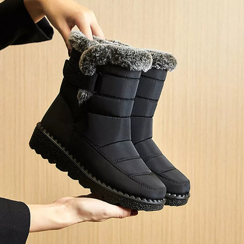 Women's Faux Fur Lined High Top Snow Boots, Wear Resistance Non Slip Outdoor Snow Shoes