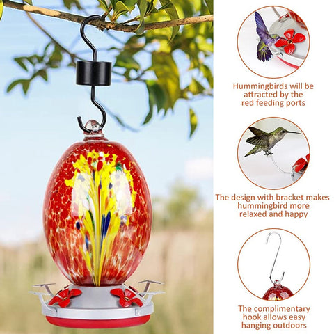 Hatmeo Blown Glass Hummingbird Feeder