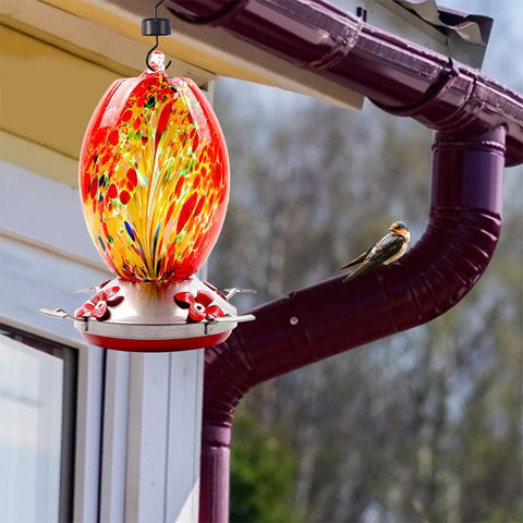 Hatmeo Blown Glass Hummingbird Feeder