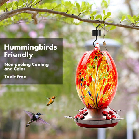 Hatmeo Blown Glass Hummingbird Feeder