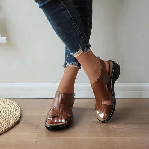 Hatmeo Leather Wedge Sandals