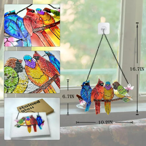 Hatmeo Birds on A Branch Stain Glass Suncatcher