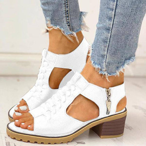 Hatmeo Arch Support Block Heel Zipper Sandals