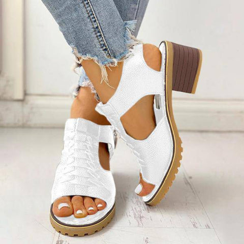 Hatmeo Arch Support Block Heel Zipper Sandals