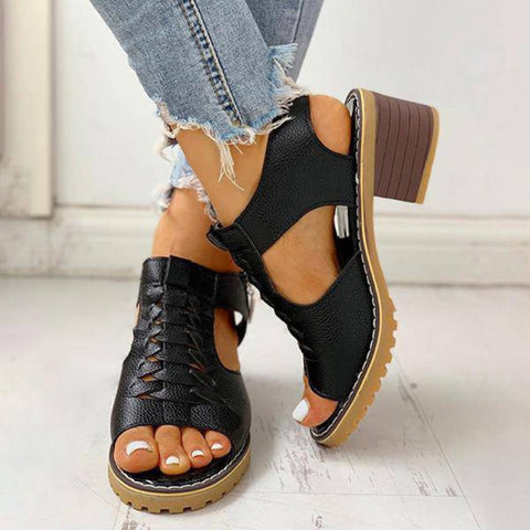 Hatmeo Arch Support Block Heel Zipper Sandals
