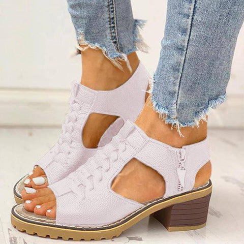 Hatmeo Arch Support Block Heel Zipper Sandals