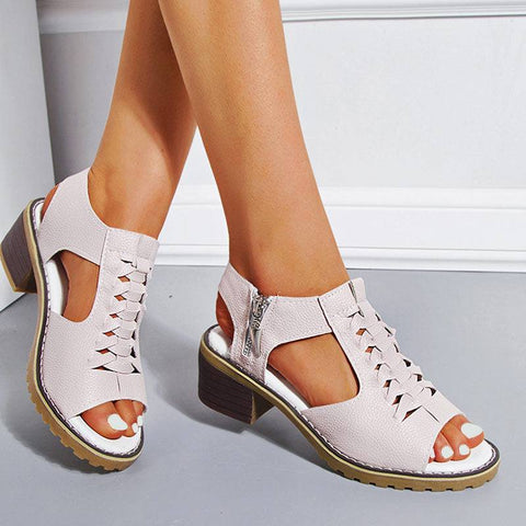 Hatmeo Arch Support Block Heel Zipper Sandals