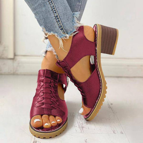 Hatmeo Arch Support Block Heel Zipper Sandals
