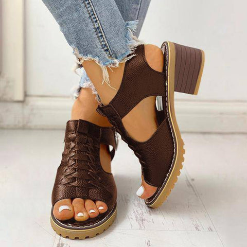 Hatmeo Arch Support Block Heel Zipper Sandals
